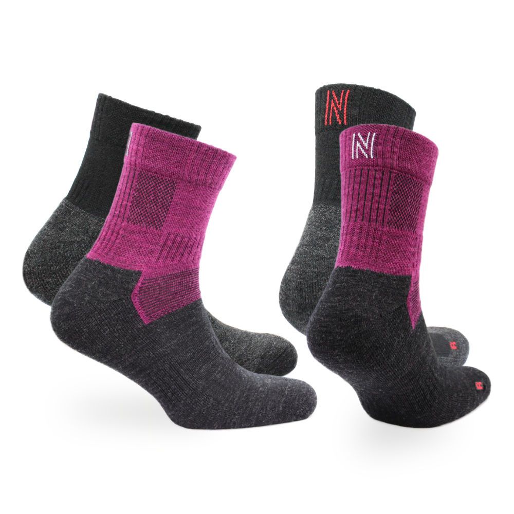 Merino Wool Mid Weight Cushioned Quarter Walking Socks - 2pp - Leonardo QTR