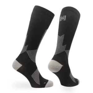 Valencia running sock – black – below the knee – light compression – moisture-wicking Meryl® Skinlife fibre – improves circulation and recovery – seamless toe – shown on ceramic leg, side and back view, no packaging